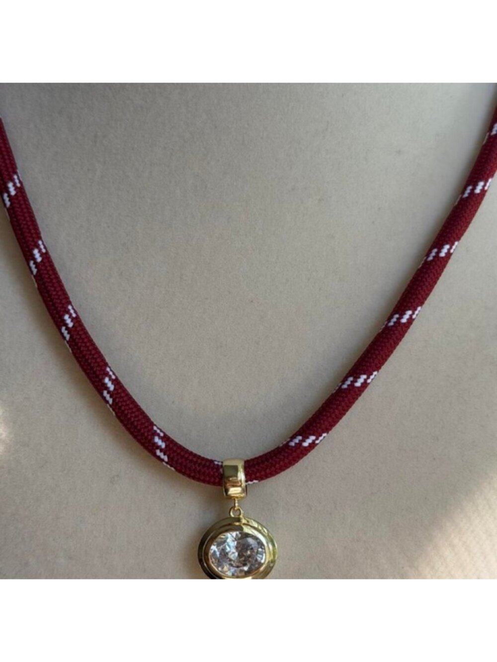 Burgundy Rope Necklace with East-West CZ Pendant